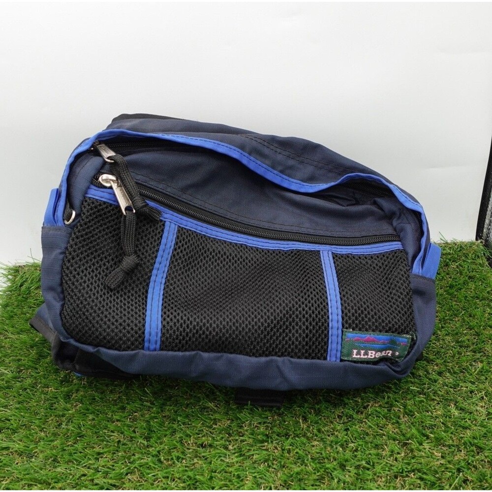 Vintage LL Bean Fanny Pack Blue Hiking Waist Pack Zipper Multi Water Bottle